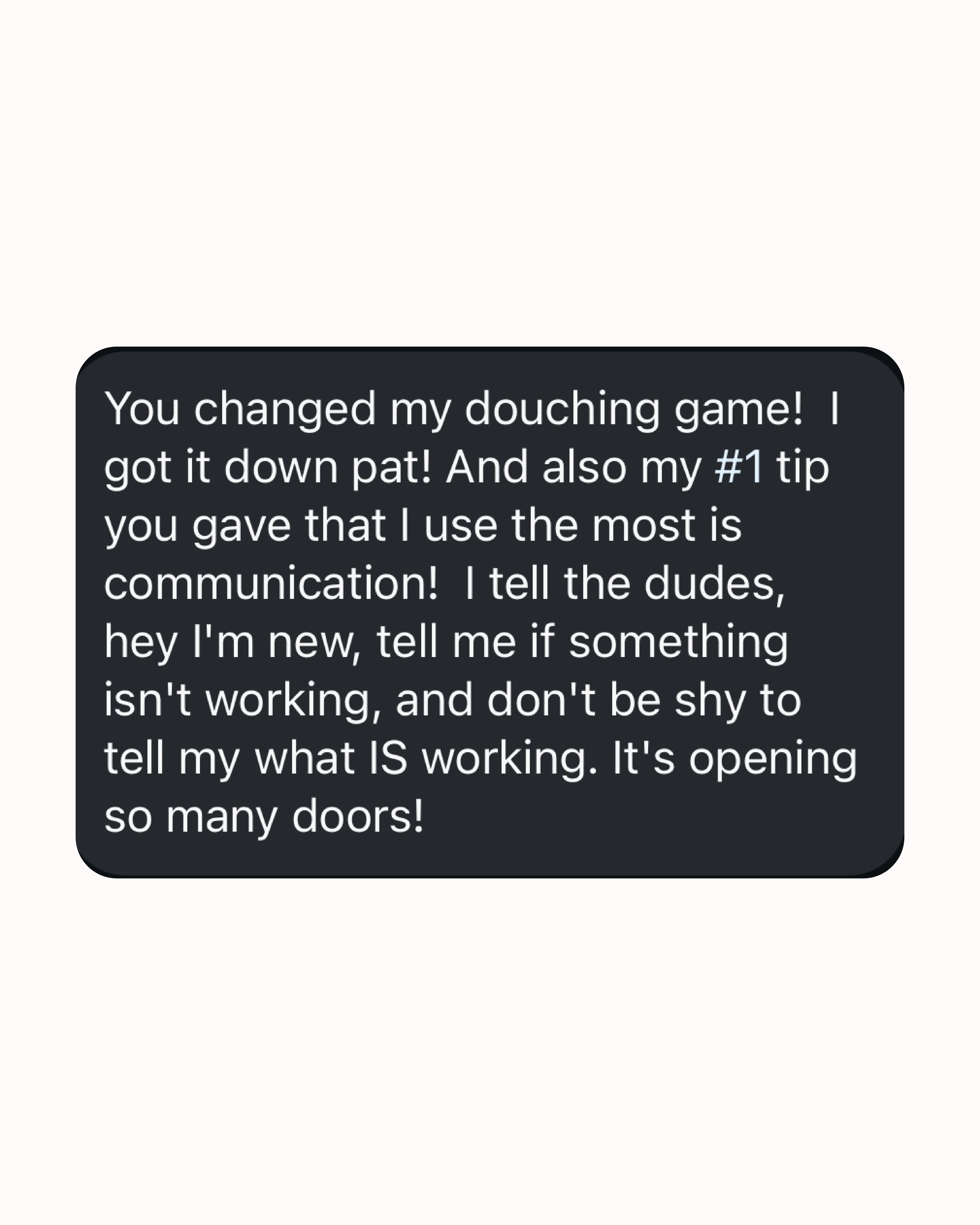 Text message about improving communication and douching game.
