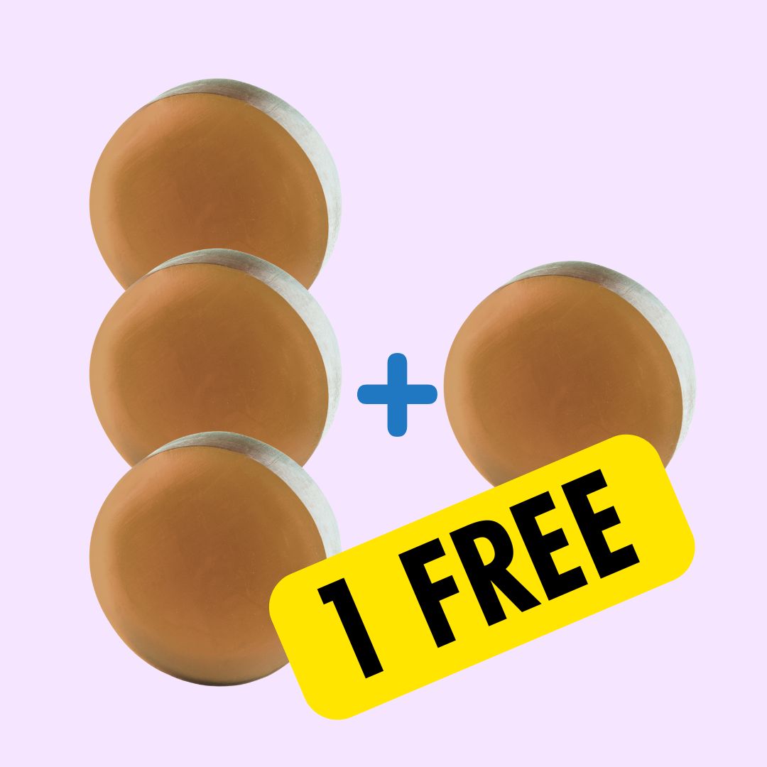 Four brown circles with a plus sign and '1 FREE' label.