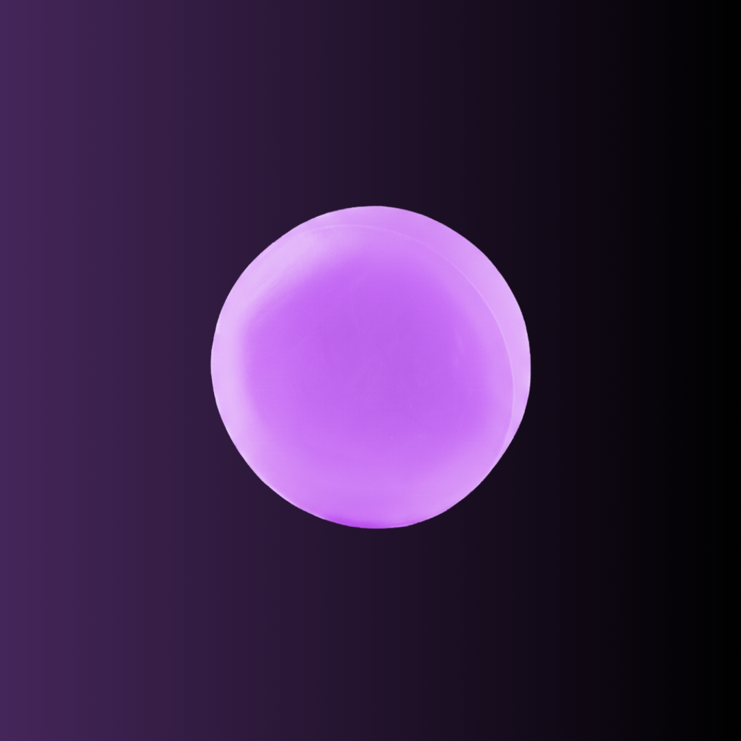 A glowing purple orb on a dark purple to black gradient background.