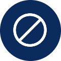 A white prohibited symbol inside a dark blue circle.
