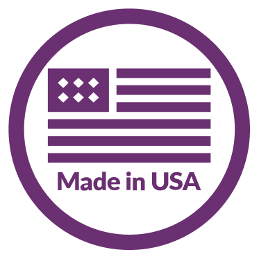 A purple circular icon with a stylized American flag and the words 'Made in USA'.