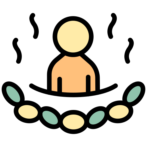 A stylized icon of a person in steamy water behind a curved line of ovals.
