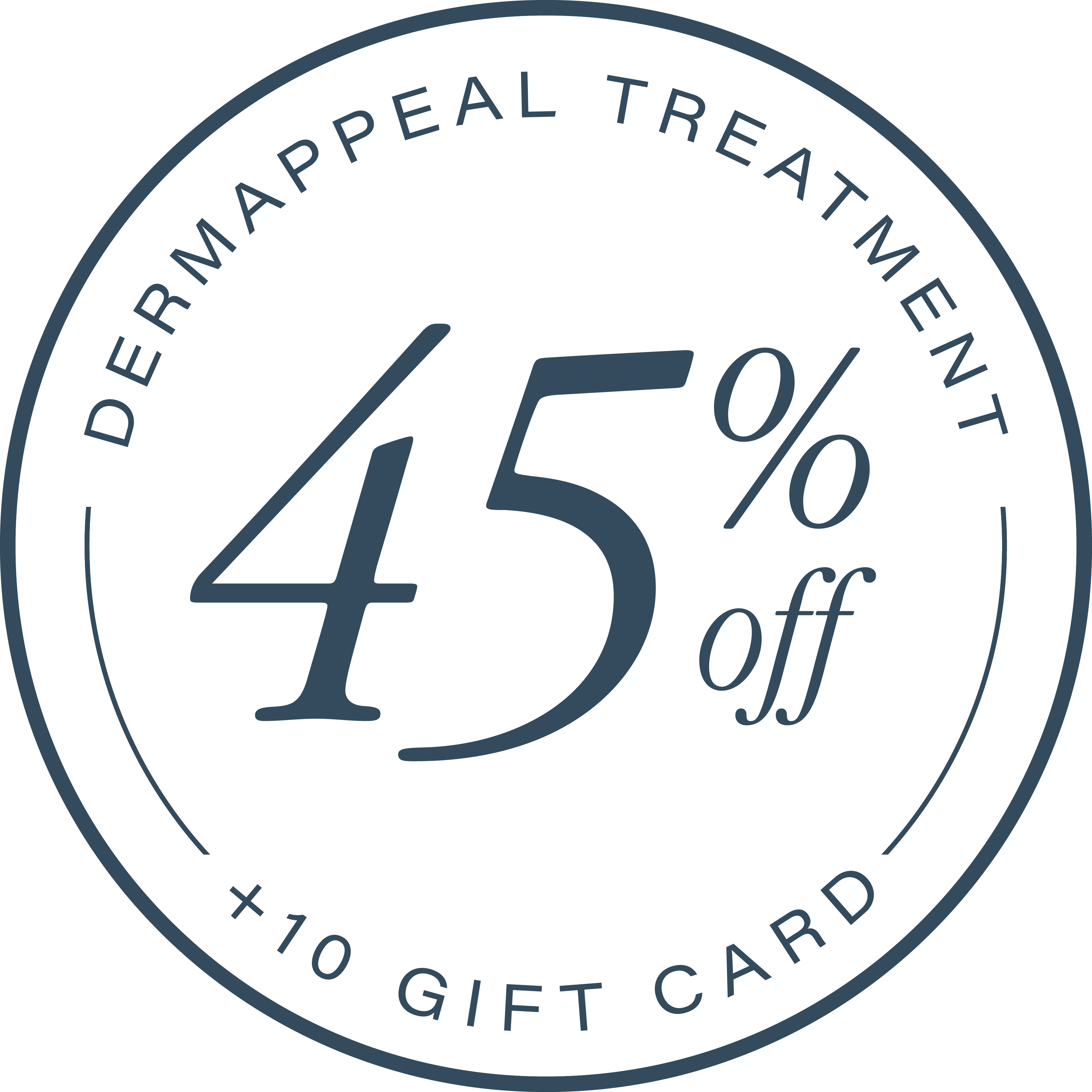 '45% off DermaPeel treatment plus $10 gift card offer badge.'