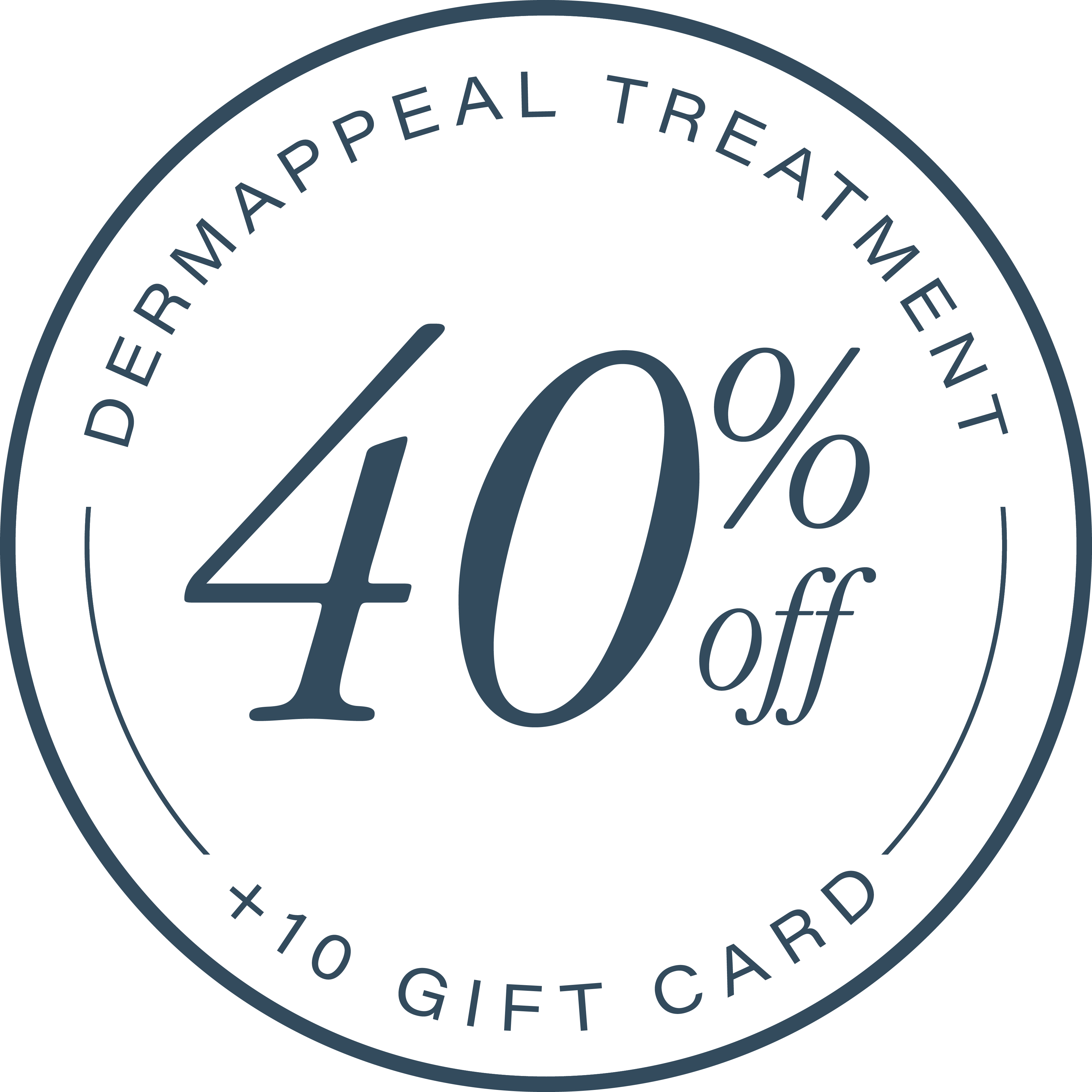 Circular graphic showing 40% off DermaPeel treatment offer.