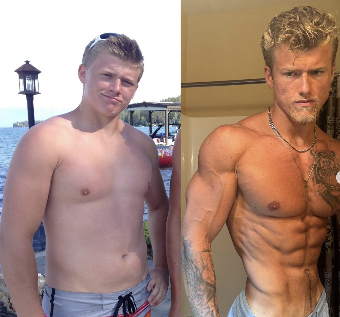 Side-by-side comparison of a person before and after fitness transformation.
