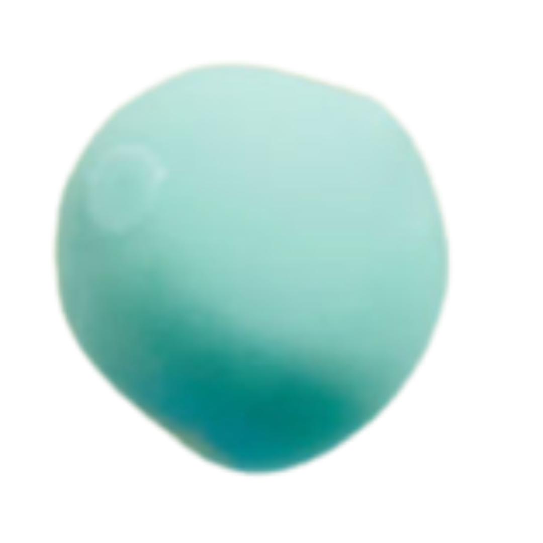A single, round, matte turquoise object on a white background.