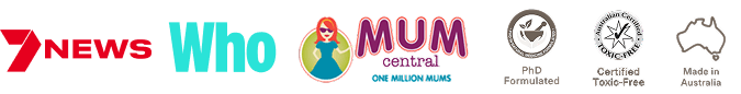 Logos for 7 News, Who, Mum Central, and certification icons.