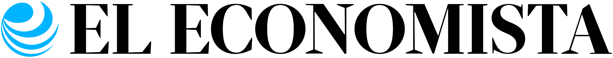 Logo with blue abstract design and text 'EL ECONOMISTA'.