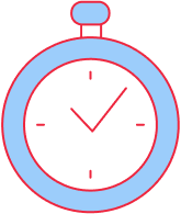 Illustration of a stopwatch with a blue outline and red details.