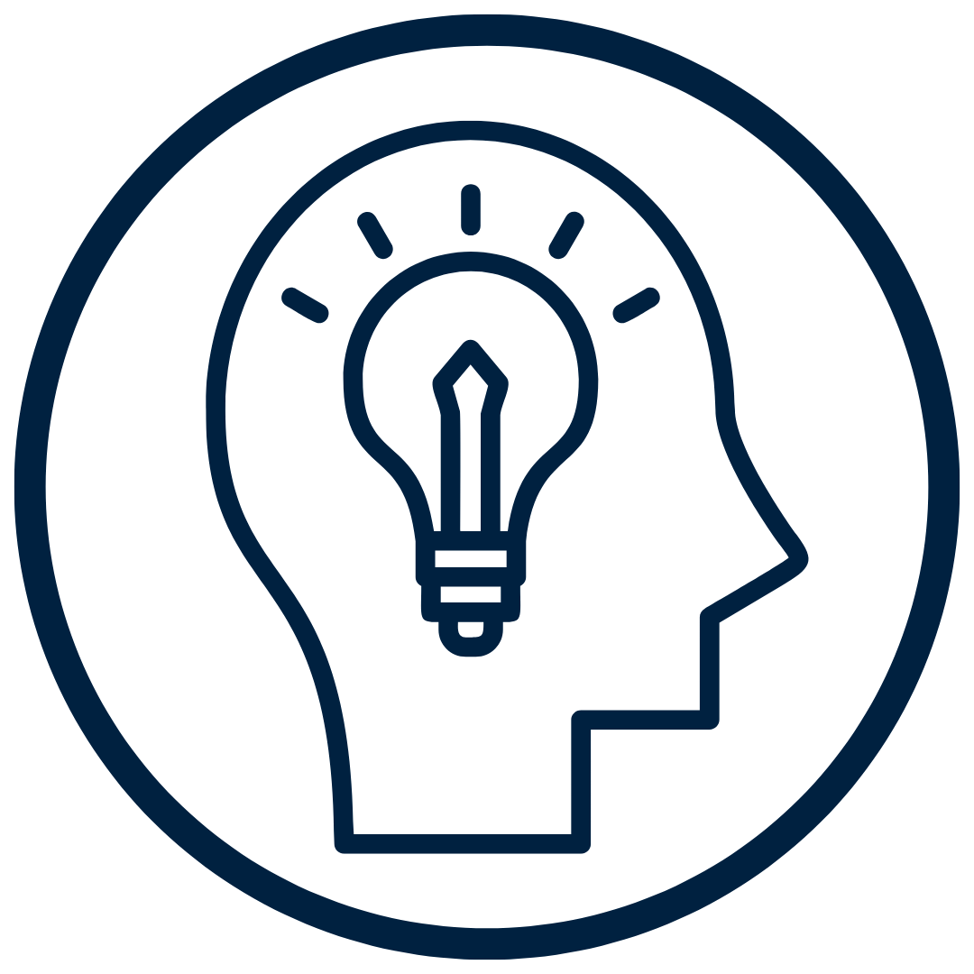Silhouette of a head with a light bulb inside, suggesting a bright idea.