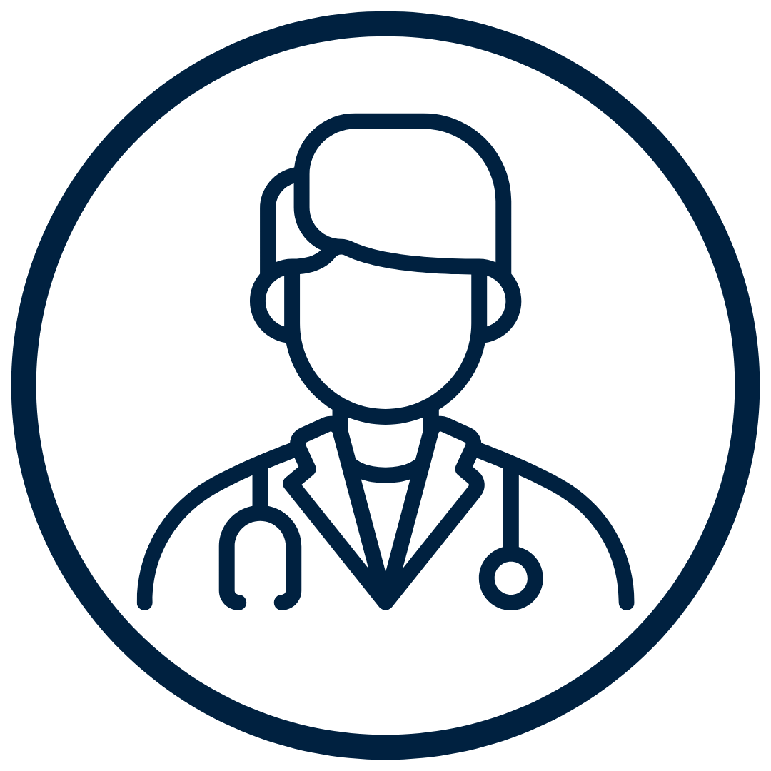 Icon of a doctor with a stethoscope in a circle.