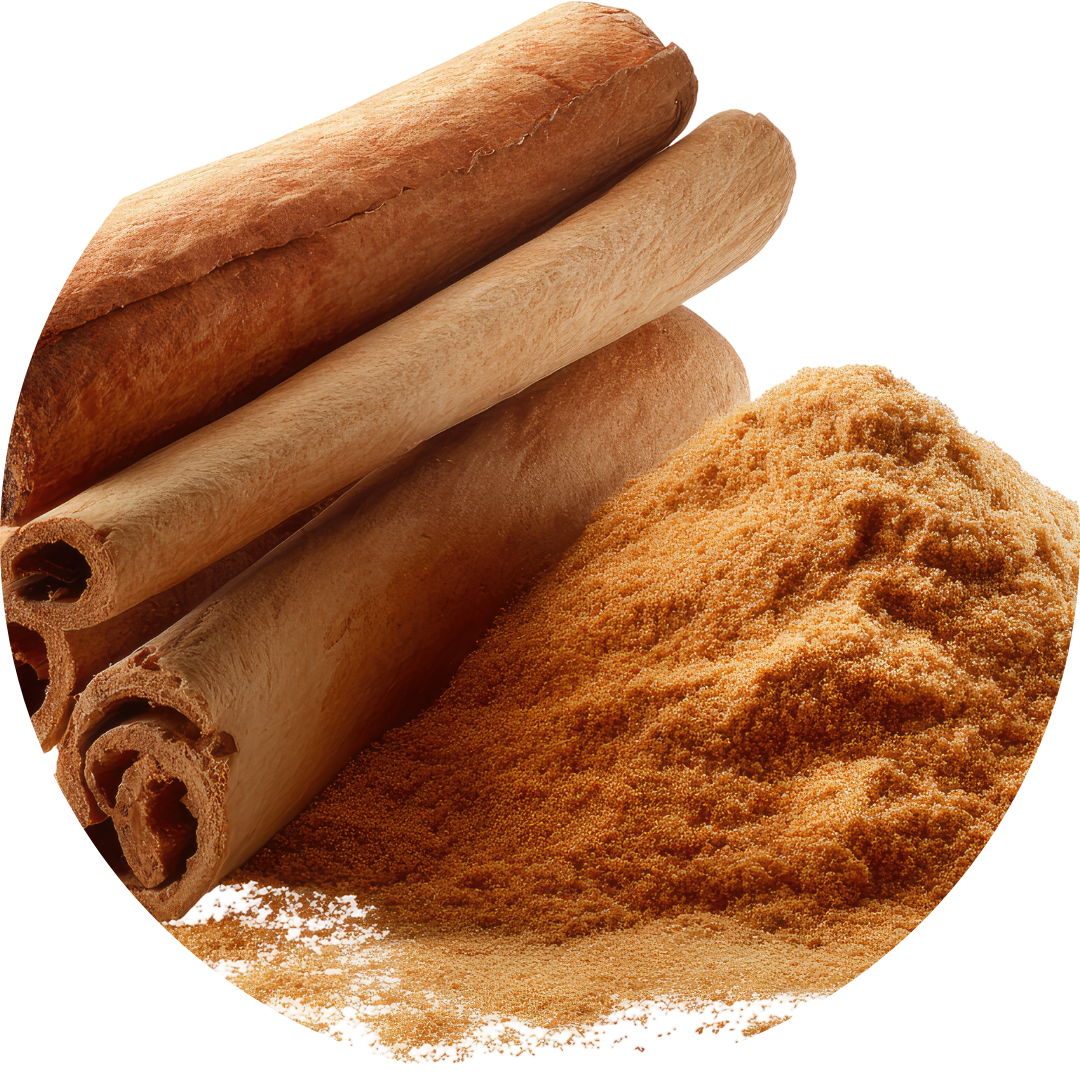 Several cinnamon sticks and a mound of cinnamon powder.