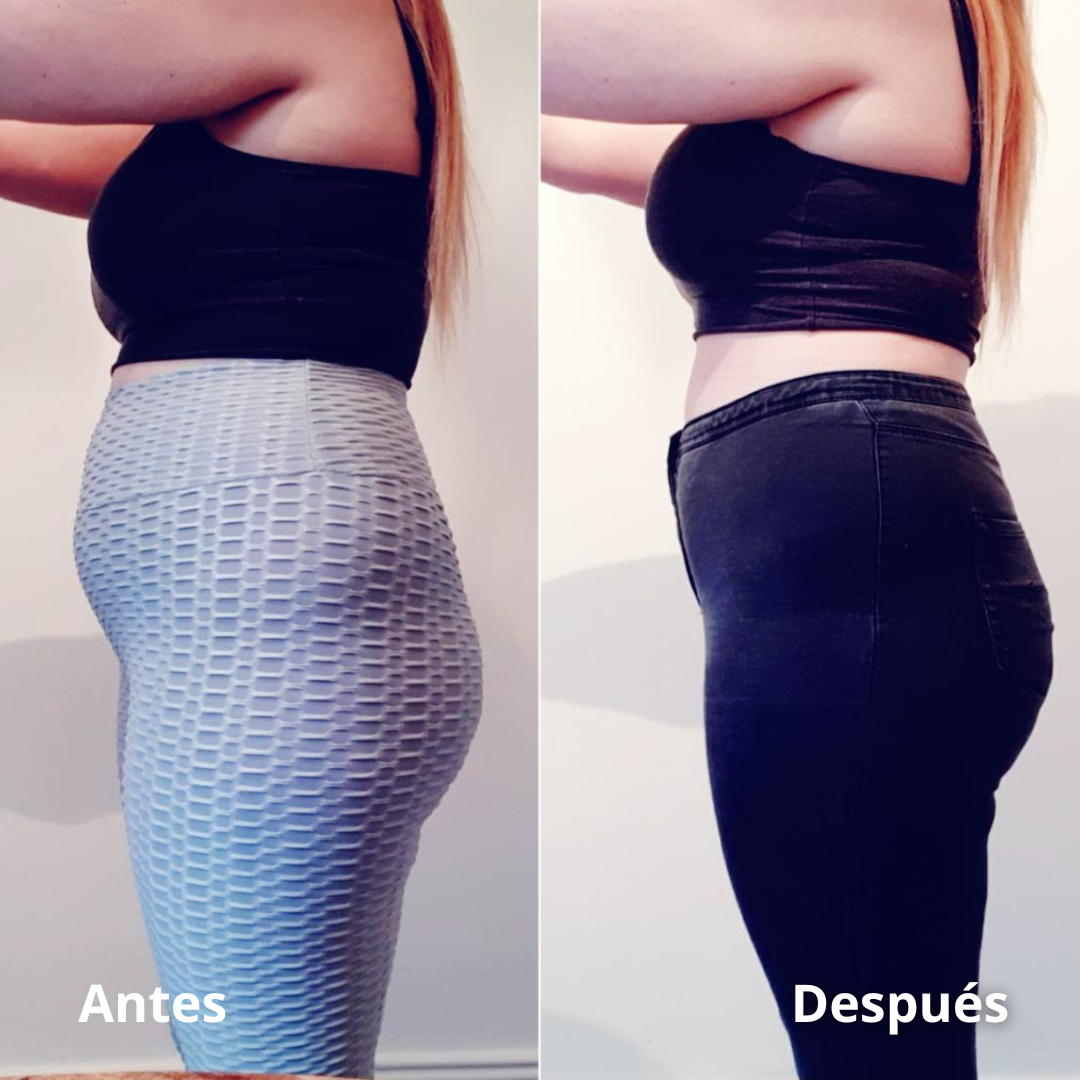 Side-by-side images of a shirtless man showing weight changes.