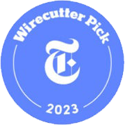 Blue badge with 'Wirecutter Pick 2023' and a stylized 'T' logo.