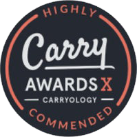 Circular badge with 'Carry Awards X Highly Commended' text.