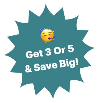 Starburst graphic with text 'Get 3 Or 5 & Save Big!' and a party emoji.