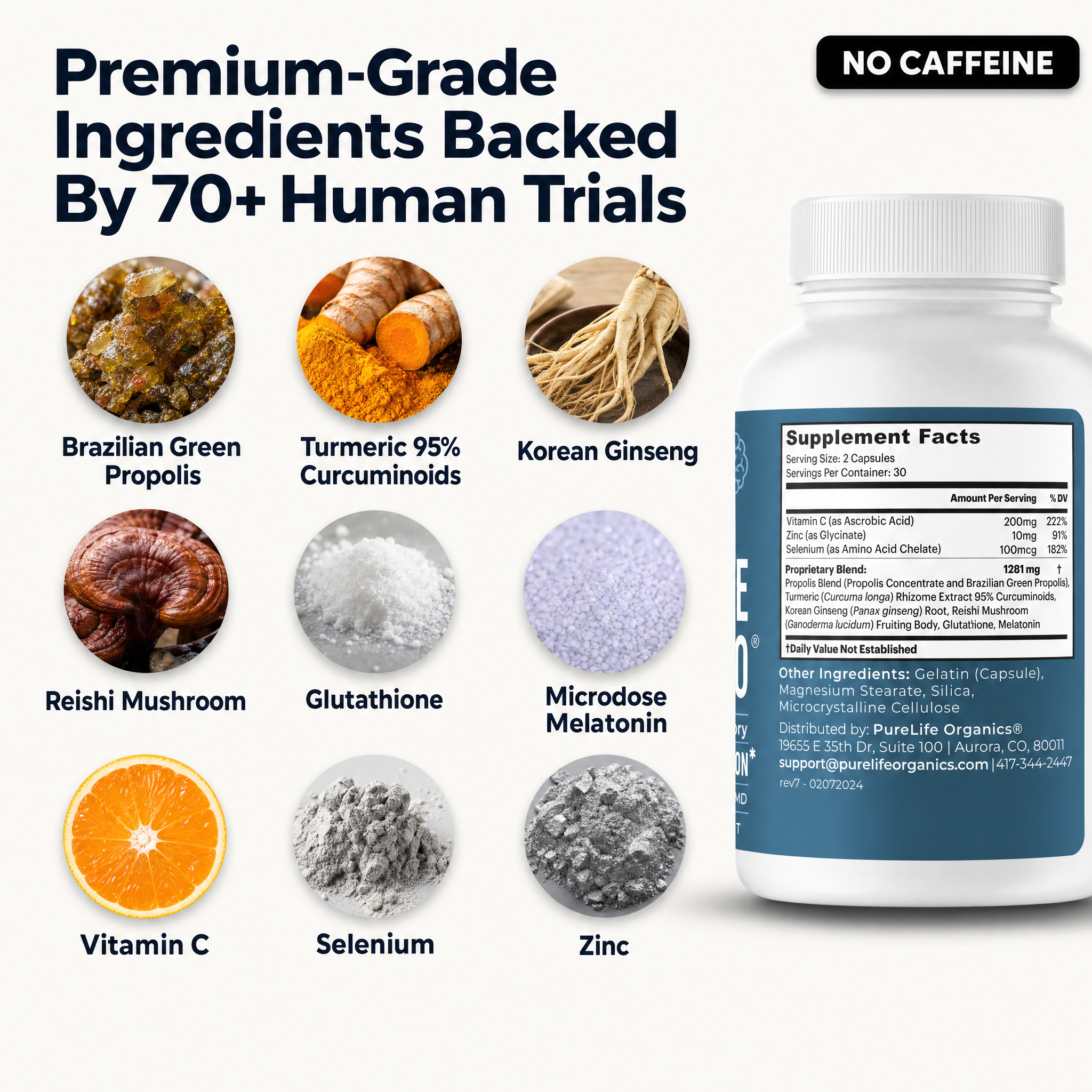 An advertisement for a supplement, showing the bottle, its various ingredients, and the supplement facts label.