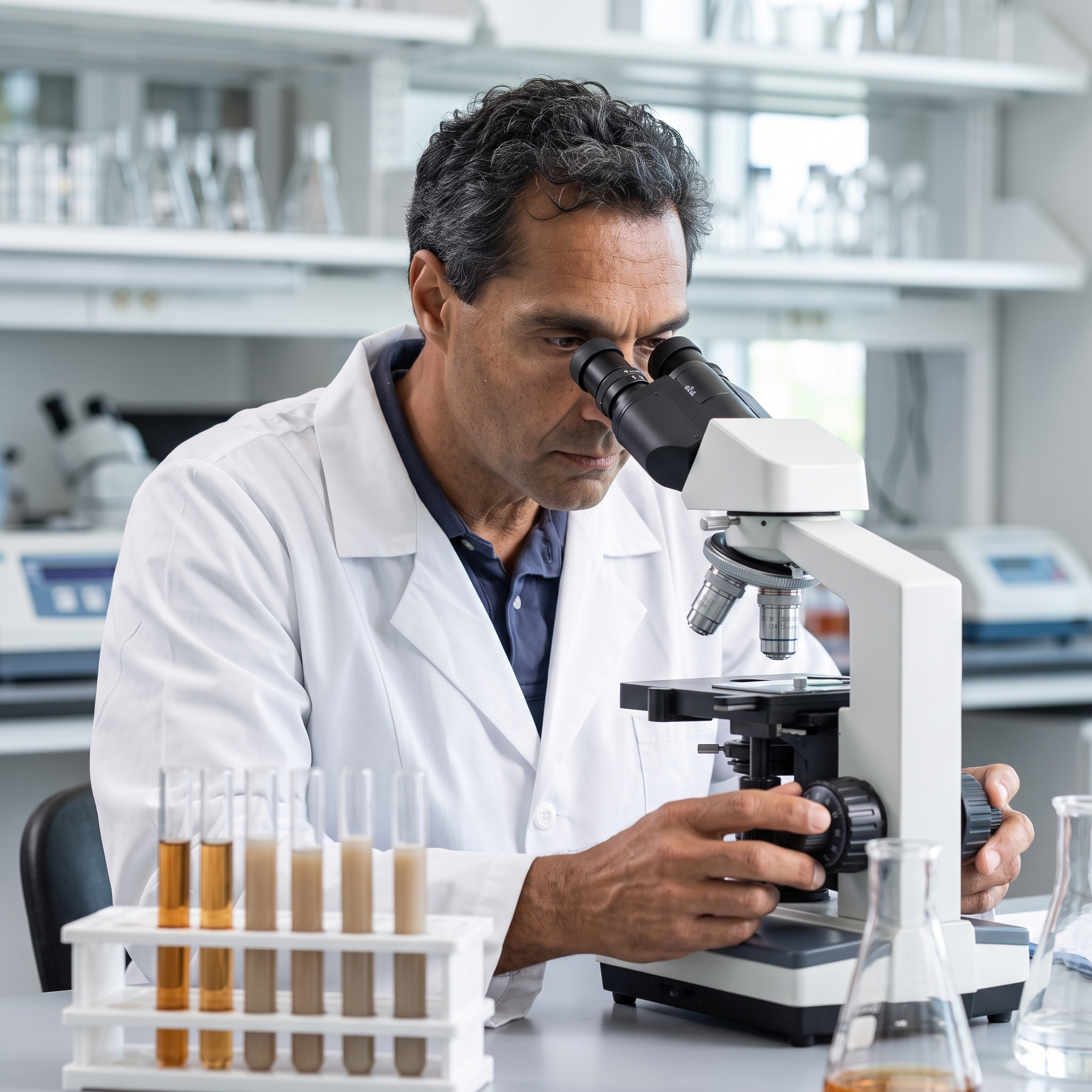 Dr Anthony Capasso doing research with a microscope