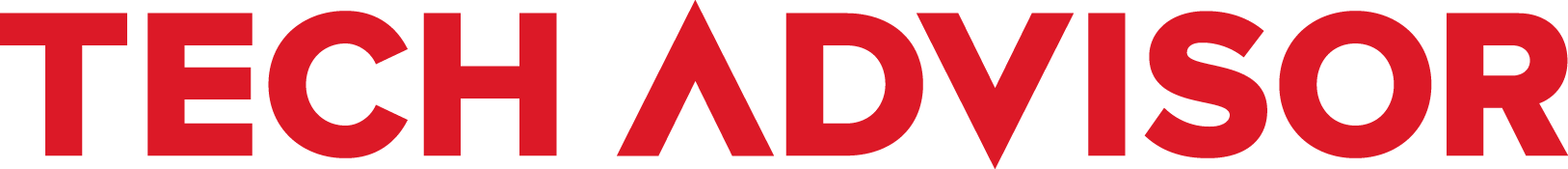 Red text logo 'TECH ADVISOR' on a transparent background.