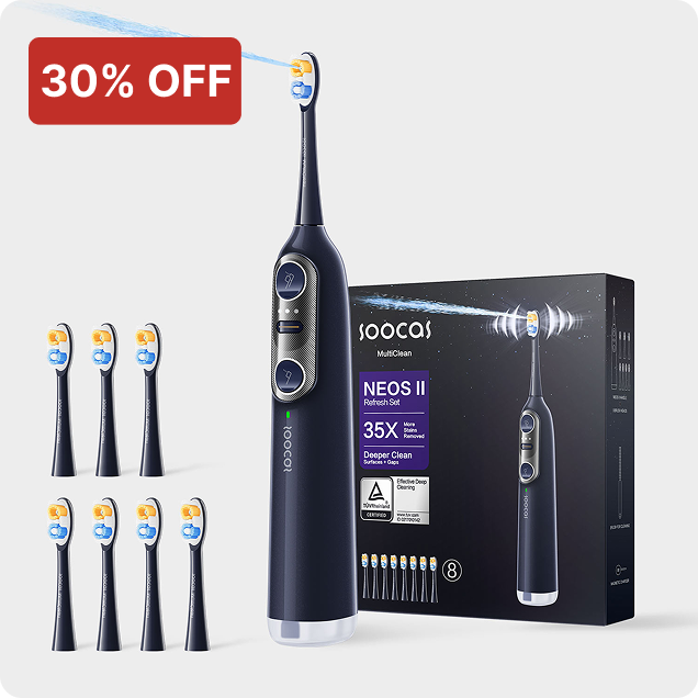 Electric toothbrush set with extra heads and 30% off label.