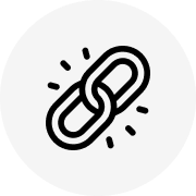 A black and white icon of a chain link on a circular background.