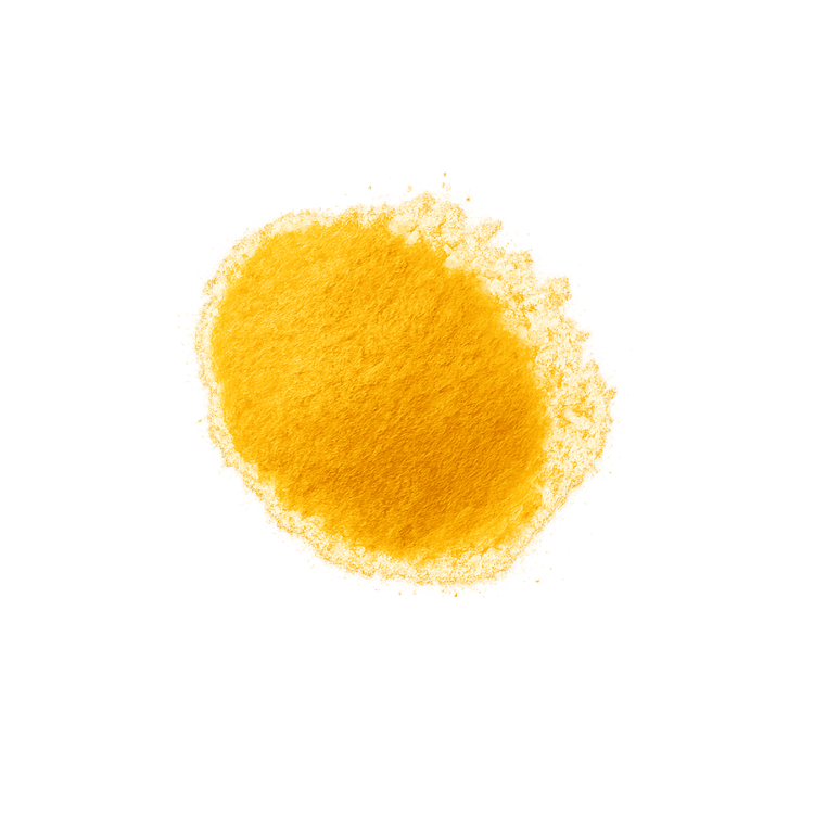 A pile of bright yellow powder on a white background.