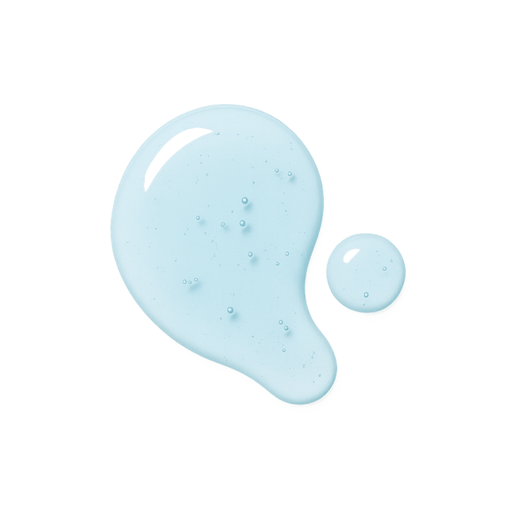 Two blue liquid droplets on a transparent background.