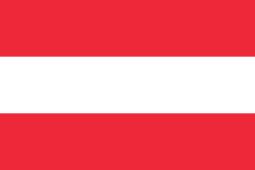 Flag of Austria with three horizontal stripes: red, white, red.