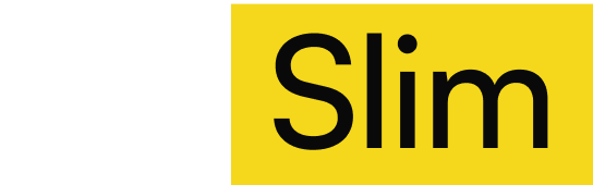Logo with text 'Go Slim' in black and white on yellow background.