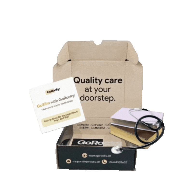 Open cardboard box with text 'Quality care at your doorstep' and various items inside.