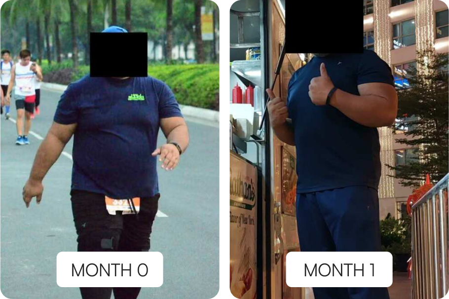 Side-by-side comparison of a person at Month 0 and Month 1.