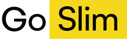 Logo with 'Go Slim' text, black and yellow color scheme.