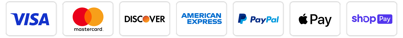 Accepted payment methods: Visa, Mastercard, Discover, American Express, PayPal, Apple Pay, and Shop Pay.