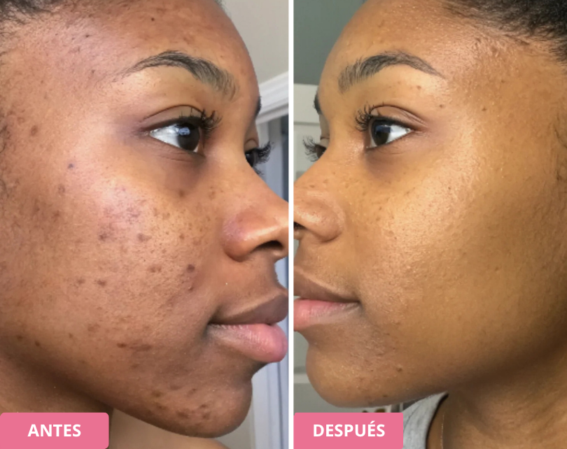 Side-by-side comparison showing facial skin before and after treatment.