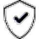 Black and white shield icon with a checkmark inside.