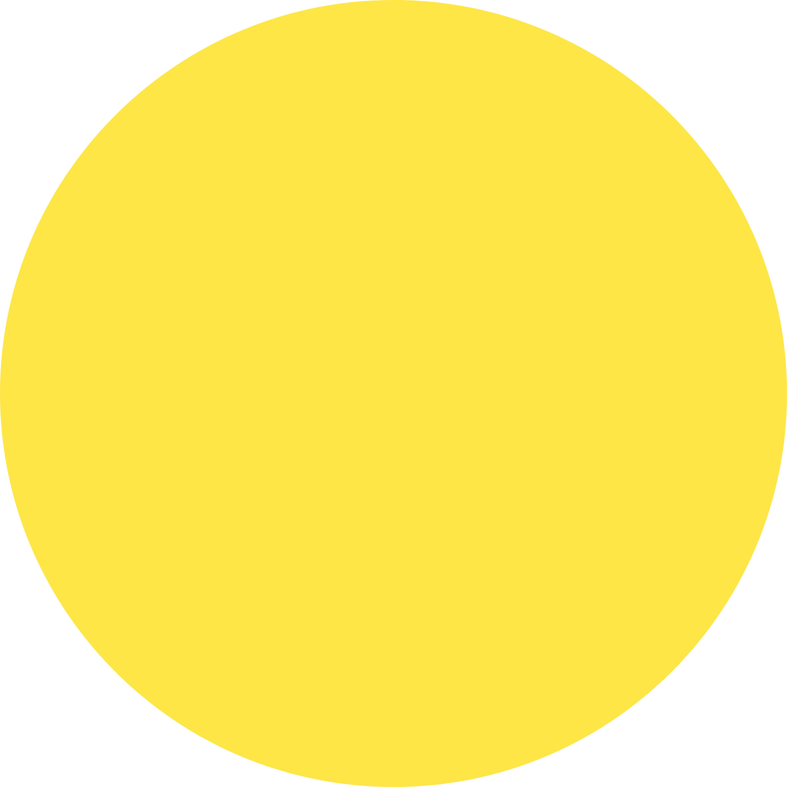 A large, solid yellow circle on a white background.