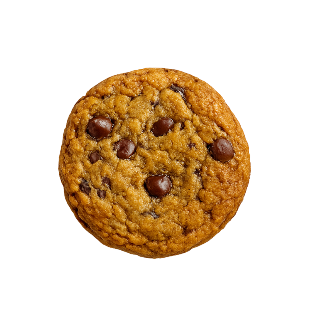 A chocolate chip cookie on a black background.