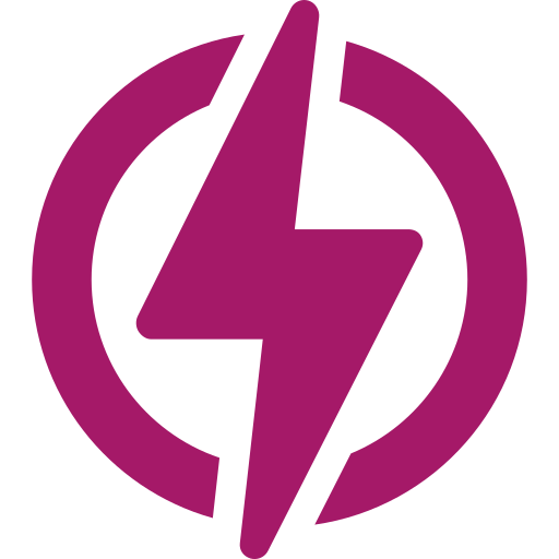 A magenta icon of a lightning bolt inside a broken circle.