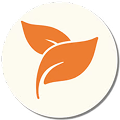 A circular icon showing two stylized orange leaves on a light cream background.