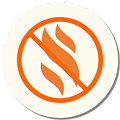 A circular icon prohibiting fire, showing an orange flame symbol crossed out with a red line.