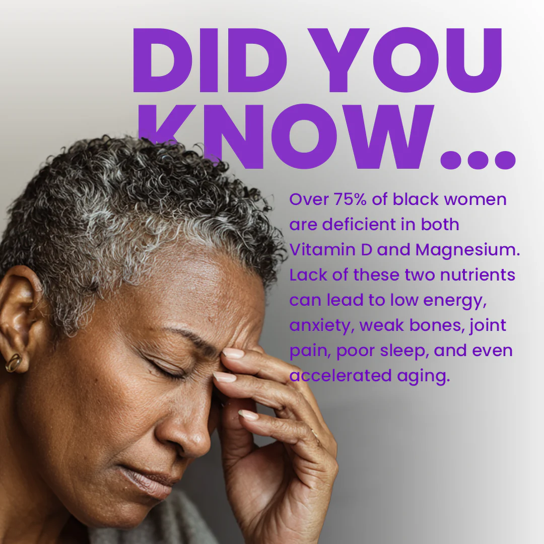 Woman with hand on forehead, text about vitamin deficiencies.