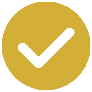 A white checkmark inside a solid gold-colored circle.