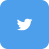 White Twitter bird logo on a blue square background.