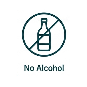 An icon of a bottle with a line through it, with the text 'No Alcohol' underneath.