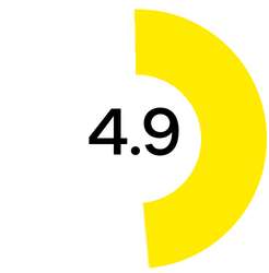 'Number 4.9 surrounded by a yellow semi-circle.'