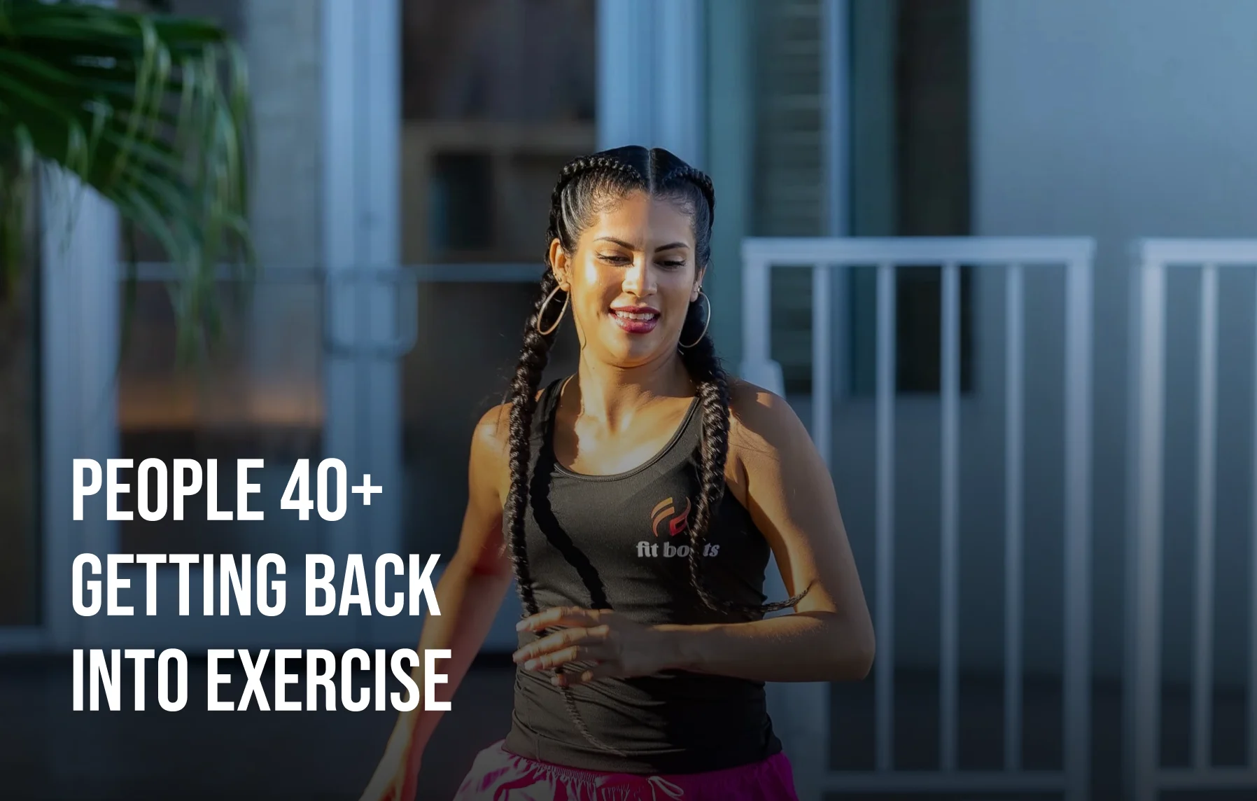 A woman in a black tank top jogs. Text reads: 'People 40+ Getting Back Into Exercise'.