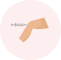 A circular red icon depicting a syringe giving an injection into an arm.