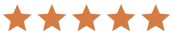 Five orange stars in a row on a white background.
