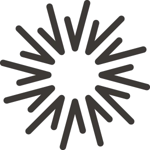 An abstract dark gray starburst icon with V-shaped lines radiating from a central point.