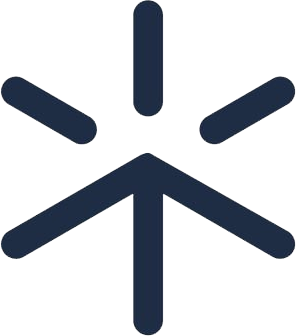 A dark blue abstract star-like symbol on a white background.